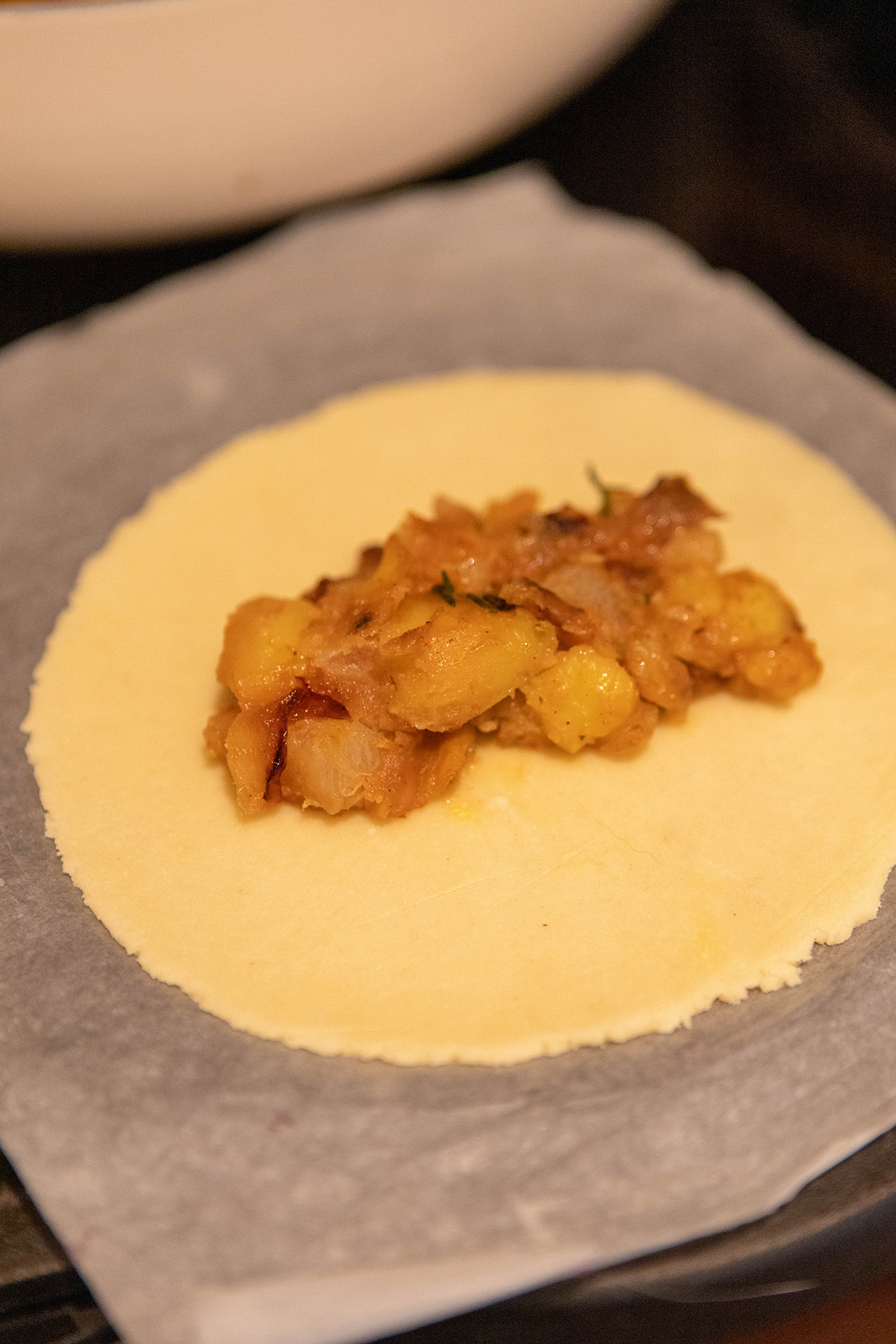 filling on pastry dough