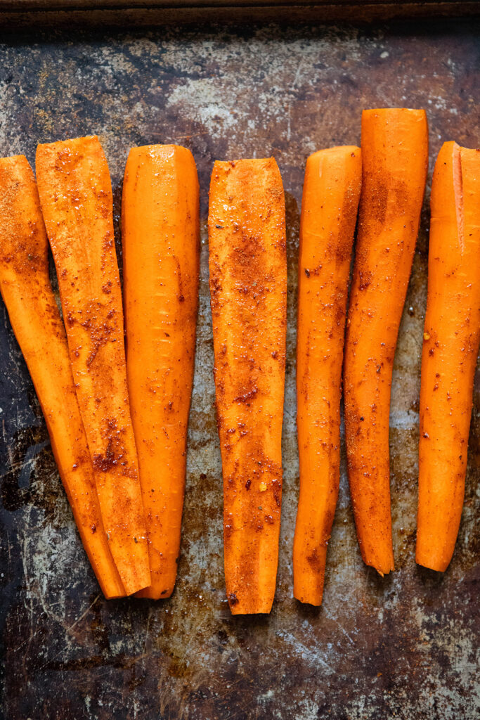 carrots sliced on a baking hseet