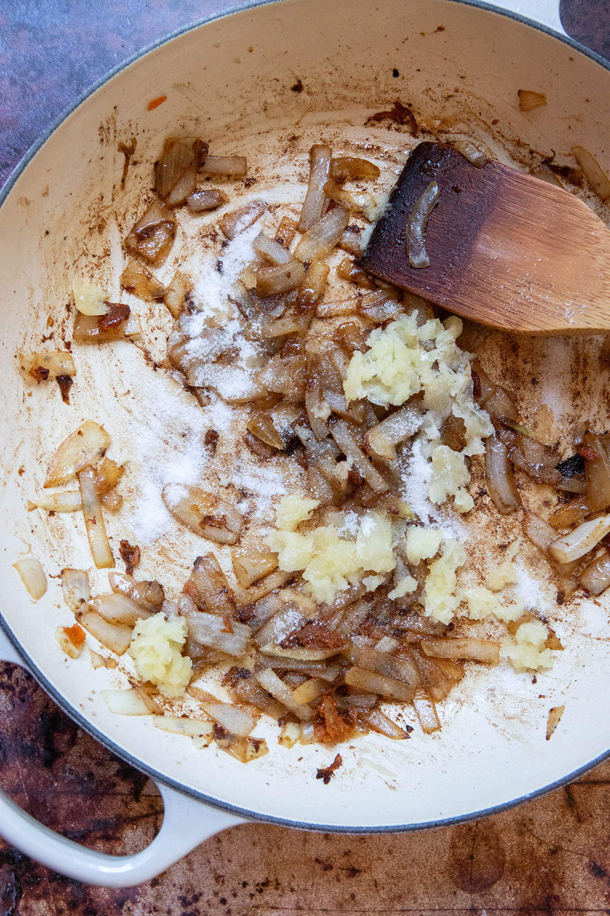 chopped onion and garlic with spices to make Red Curry Salmon: Easy Thai Red Curry Salmon Recipe!