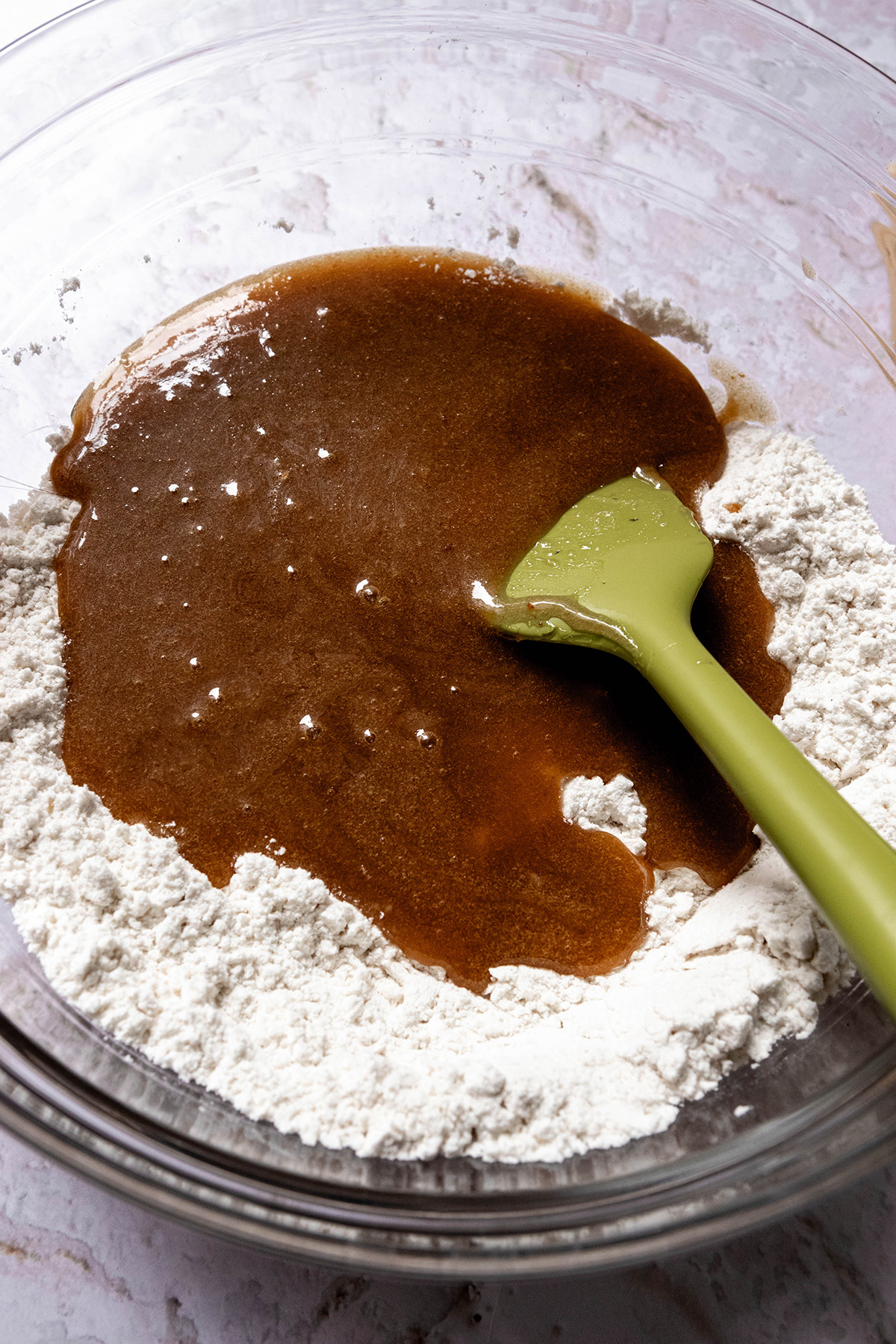 wet and dry ingredients in a bowl