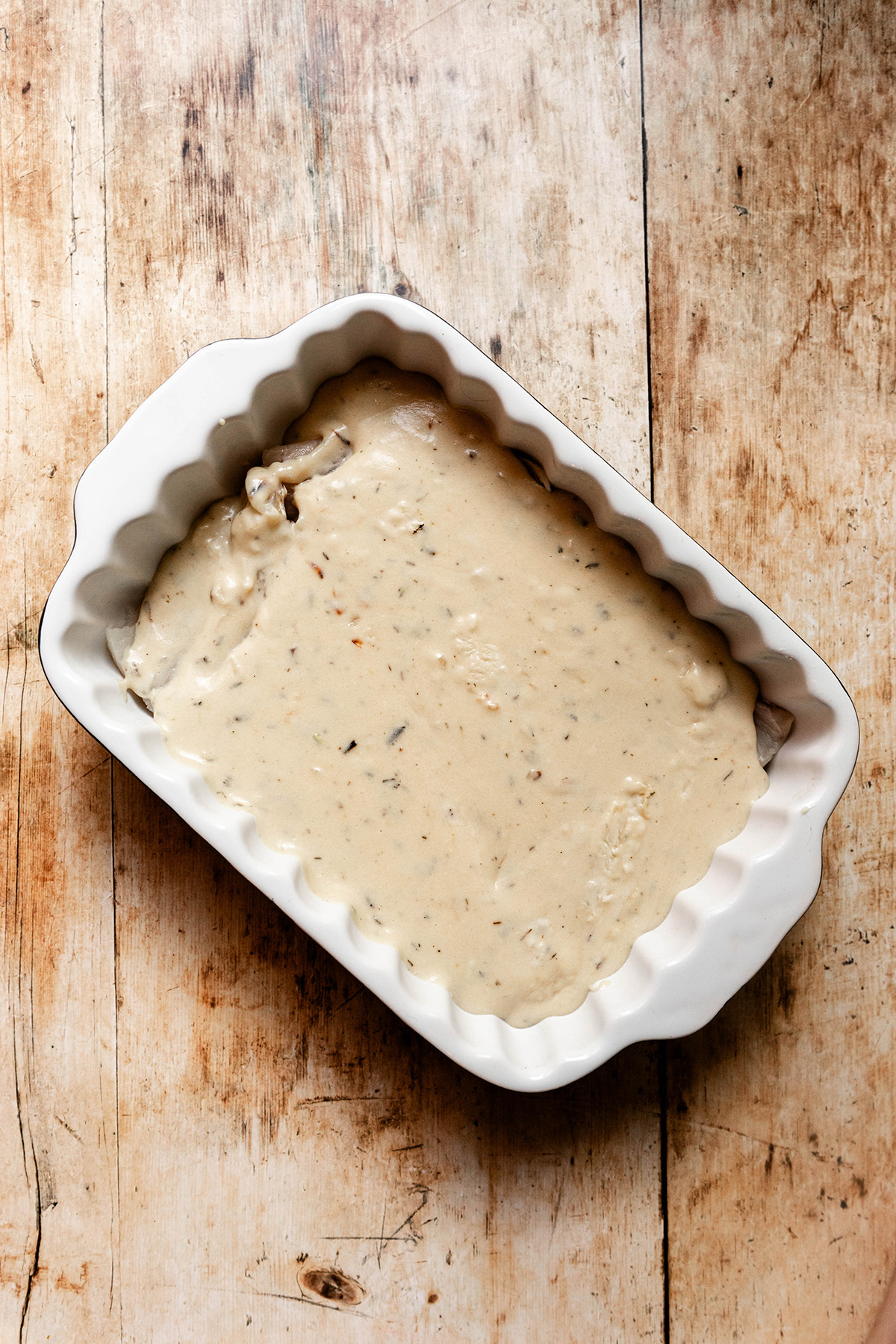 baking dish with cod gratin