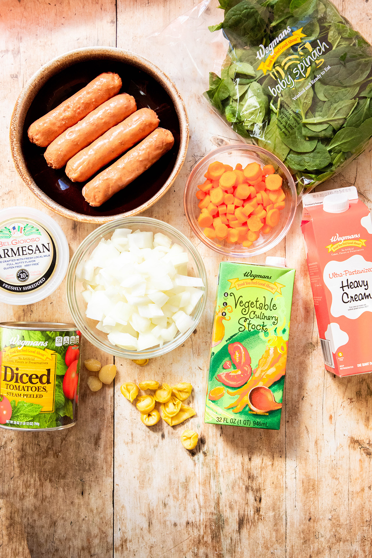 ingredients for Creamy Vegetarian Tortellini Soup: An Easy Soup Recipe