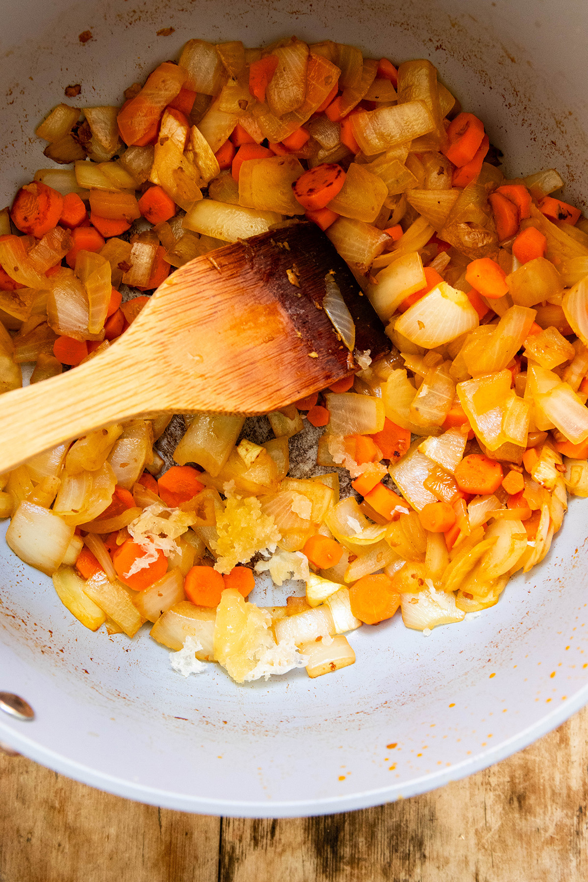 onion and carrot in a pot 