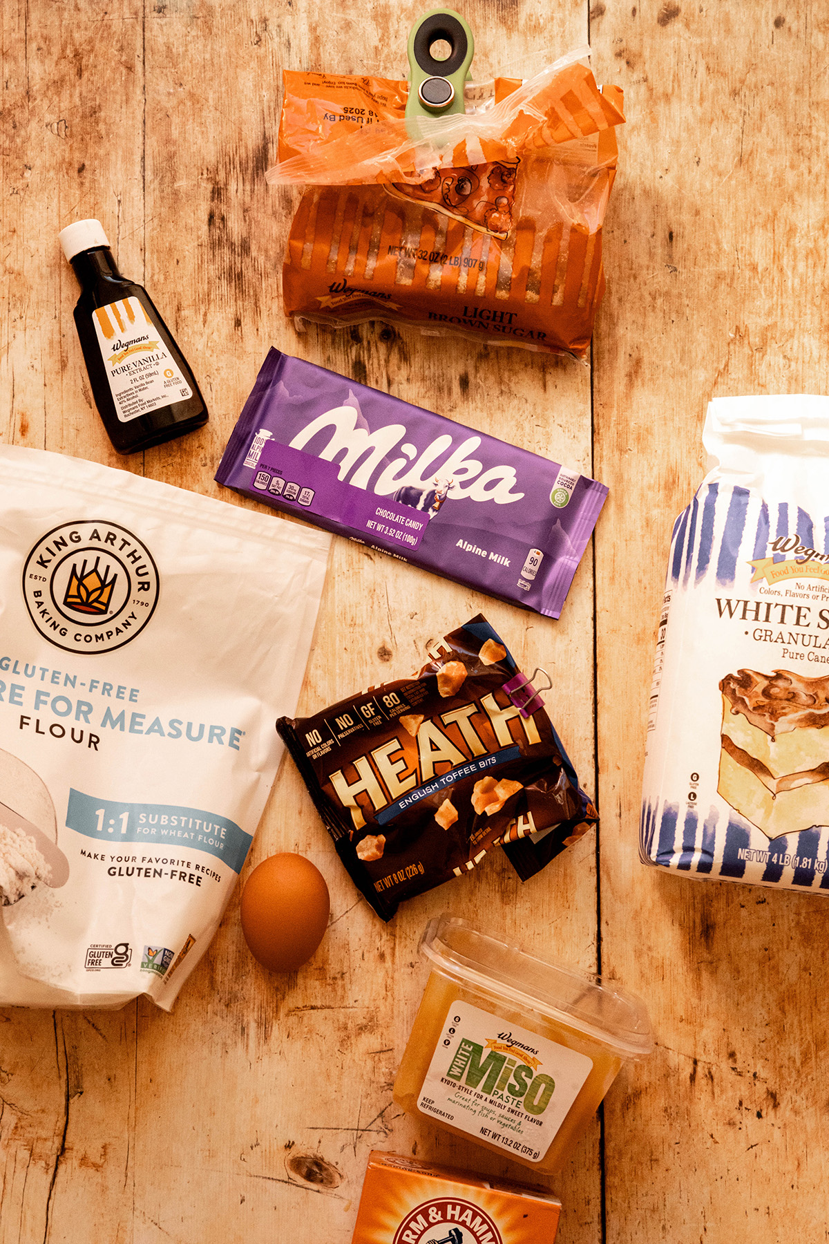 ingredients for Easy Miso Brown Butter Cookies with Chocolate and Heath