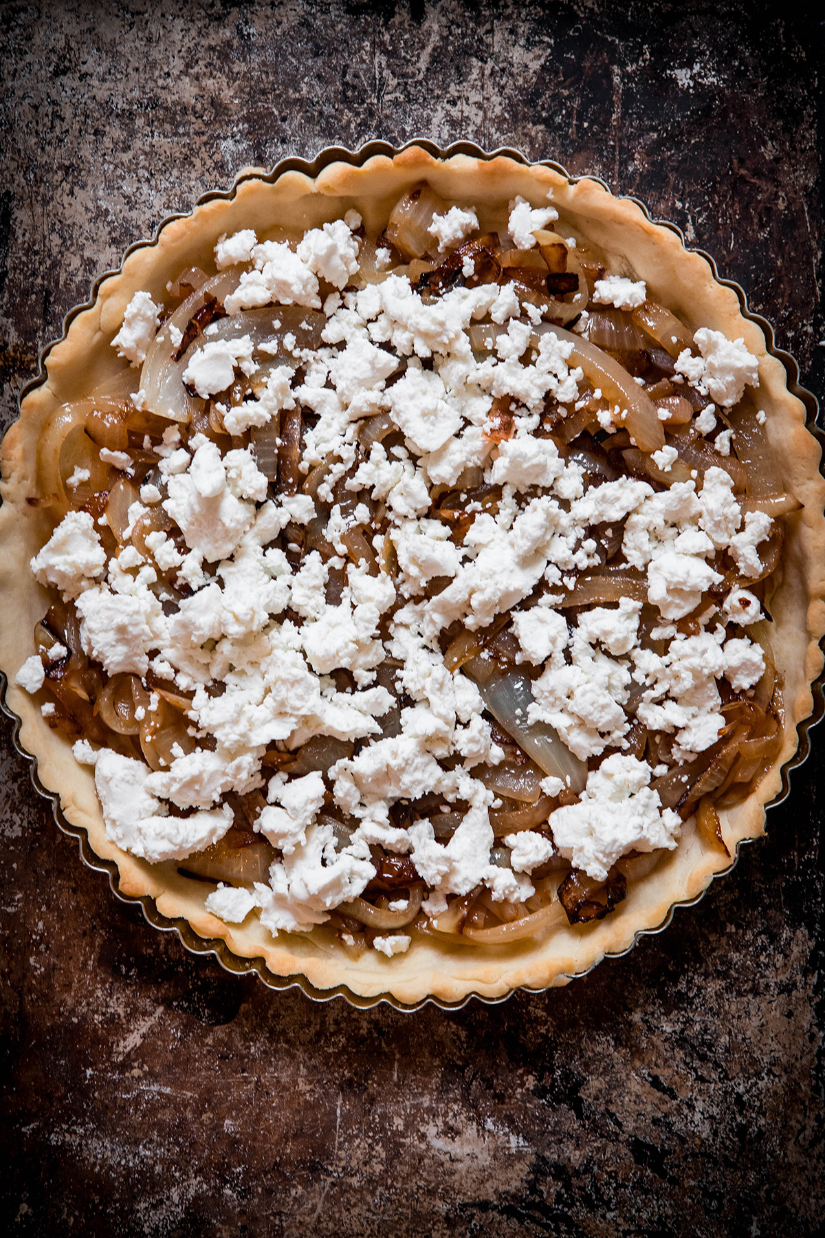 Caramelised onion and goats cheese tart