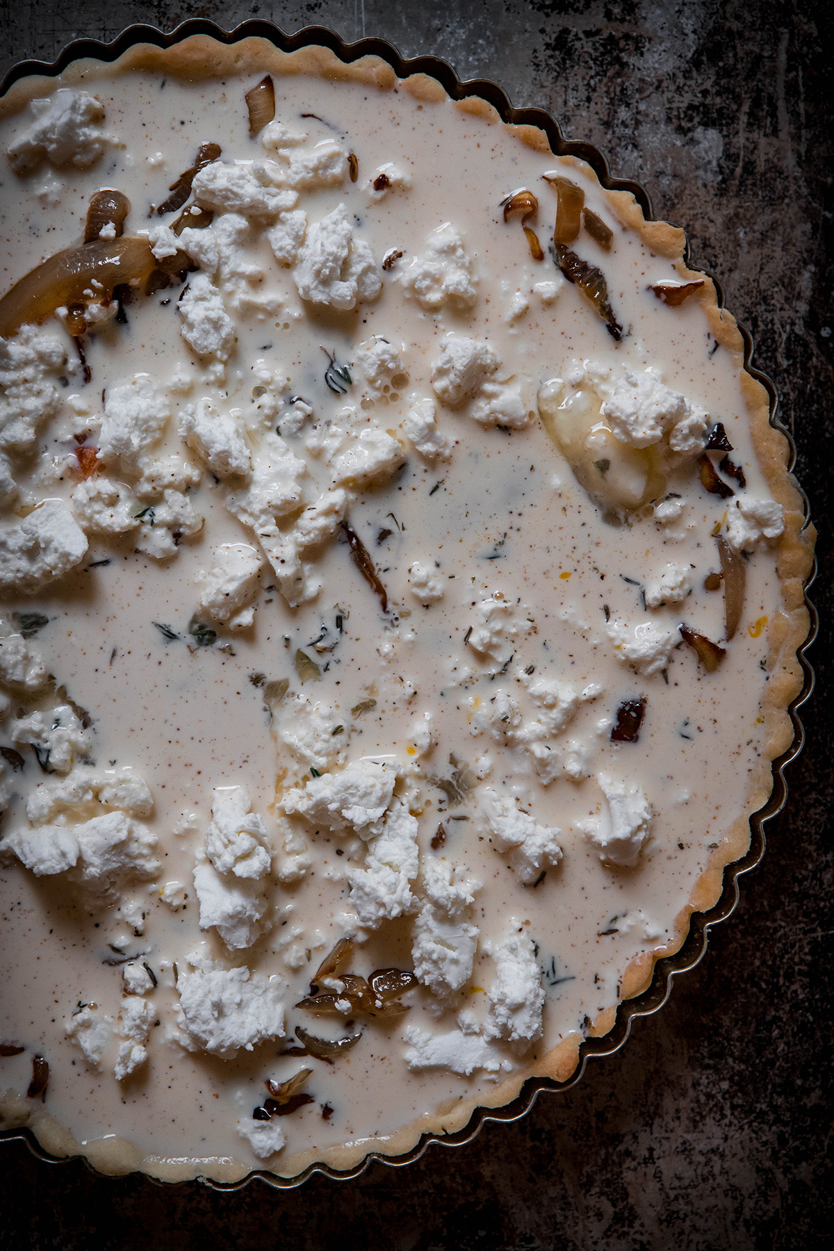 Caramelised onion and goats cheese tart