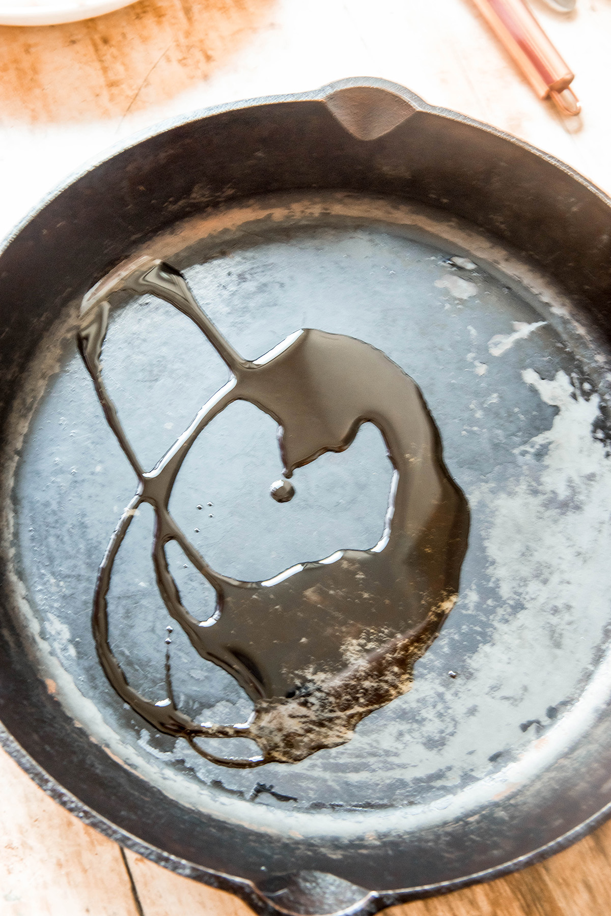 oil in a cast iron pan