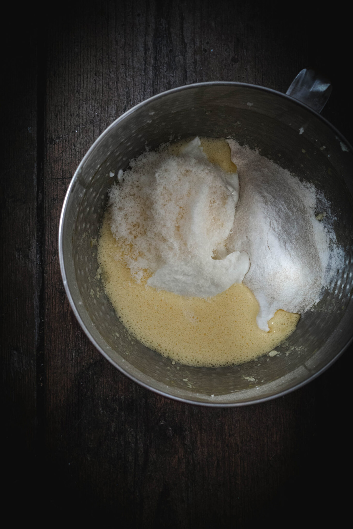 wet and dry ingredients in a mixing bowl