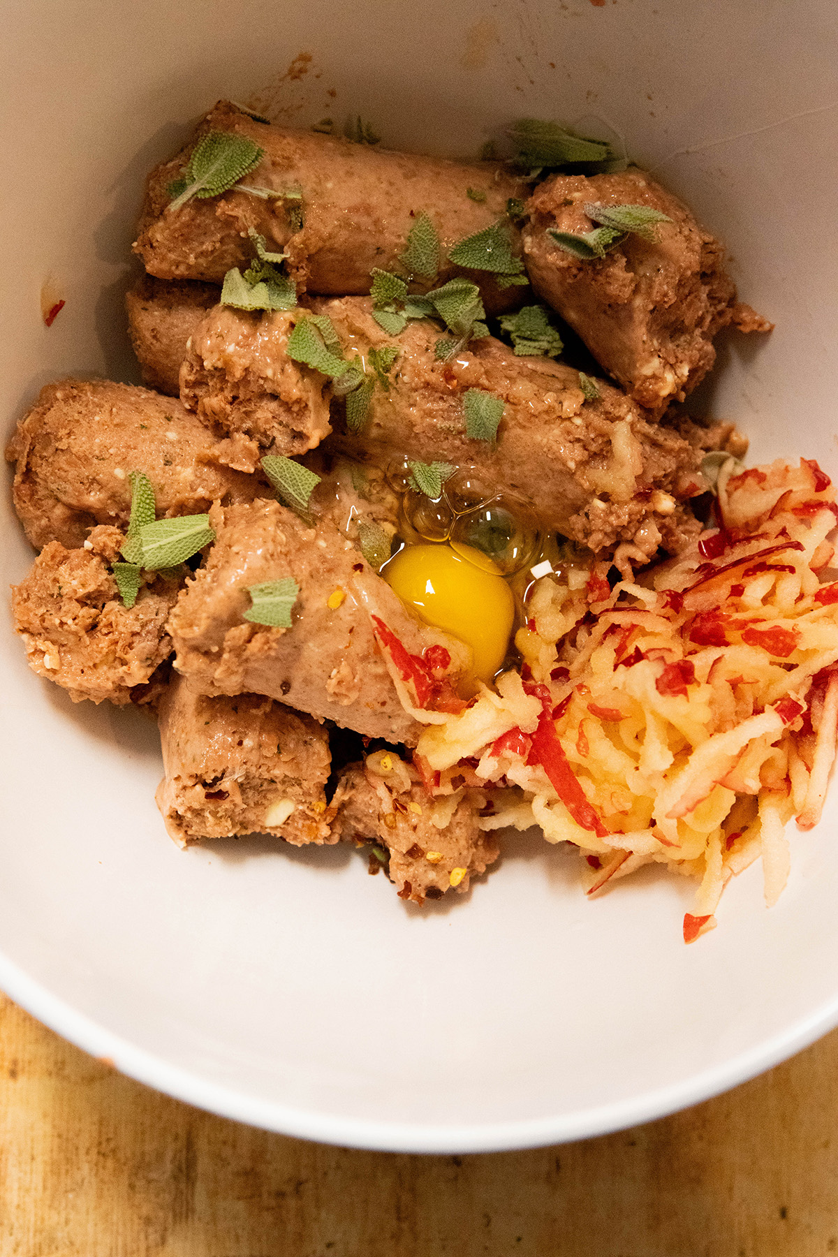 ingredients in a bowl for Easy Gluten-Free Sausage Rolls: Best Vegetarian Rolls