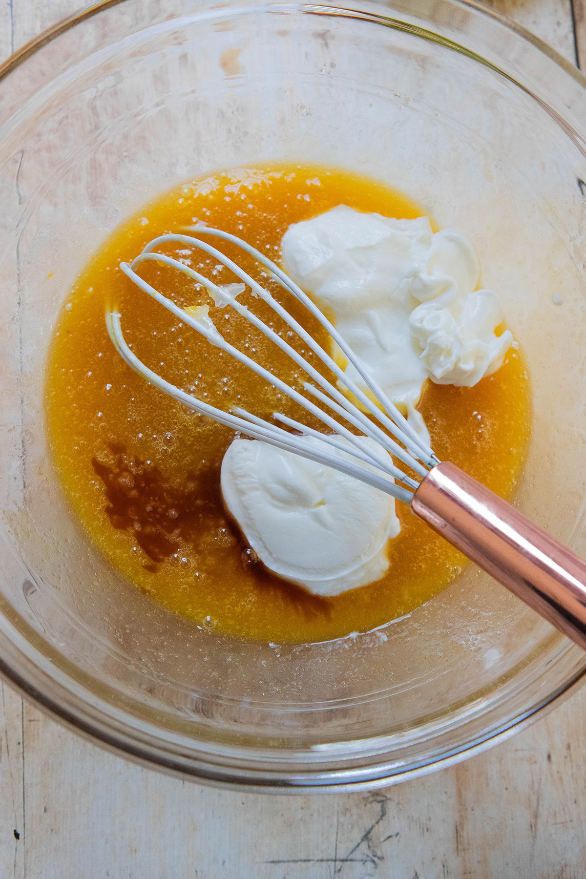 eggs, butter, sugar, yogurt, vanilla