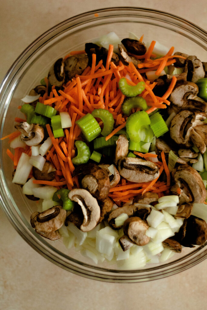 mixed vegetables for a vegetable tater tot casserole in a class bowl
