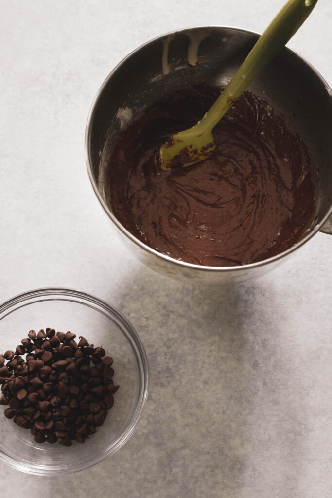 Gluten Free Double Chocolate Chip Cookies batter in a bowl