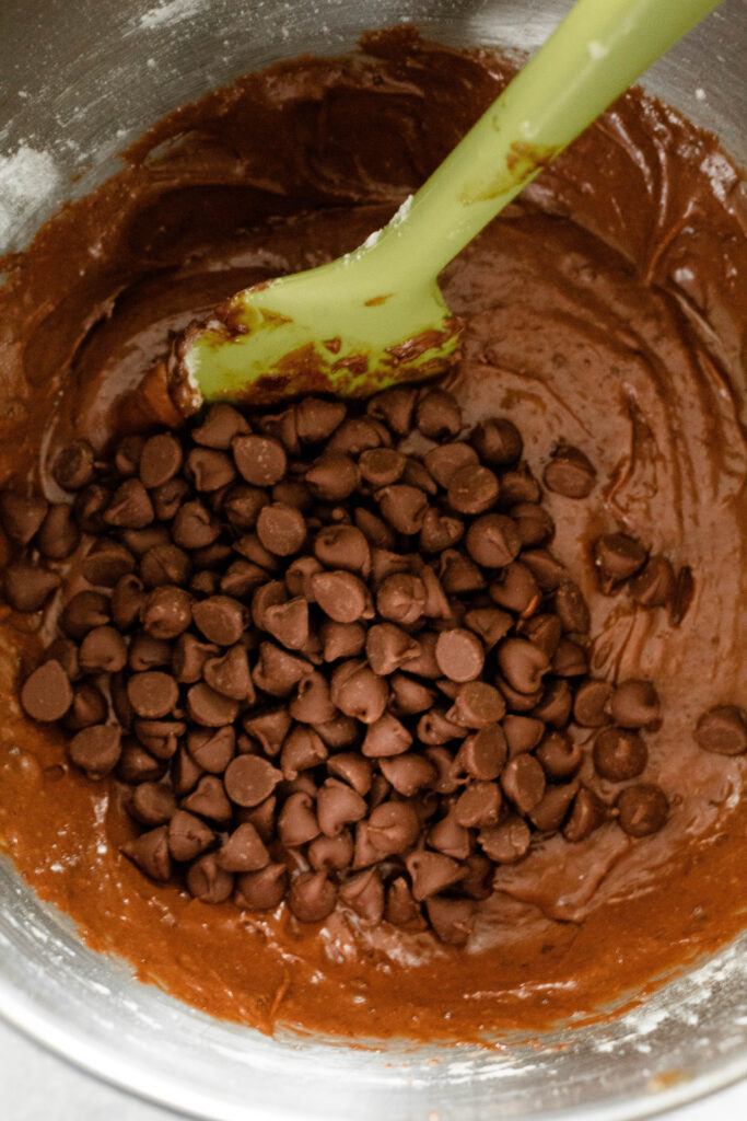 Gluten Free Double Chocolate Chip Cookies batter in a bowl