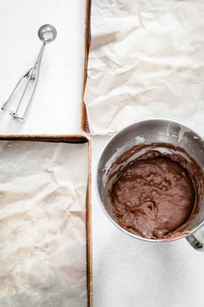 Gluten Free Double Chocolate Chip Cookies batter in a bowl