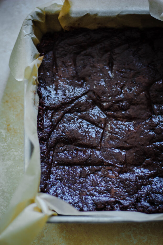 Harry Potter gluten free brownie recipes on parchment paper in baking dish