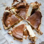 Gluten Free Burnt Basque Cheesecake on parchment paper