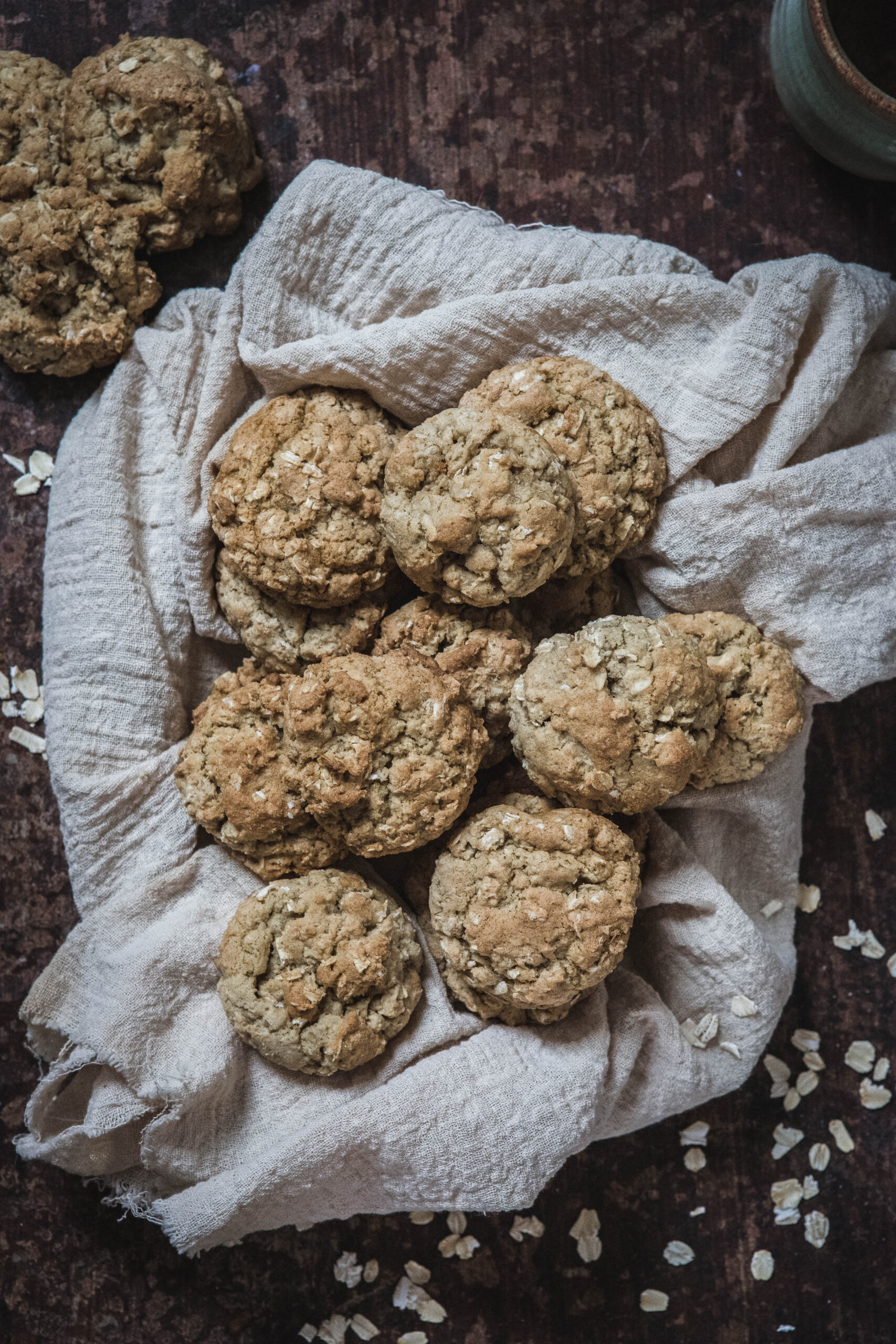 Gluten Free Oatmeal Cookies Recipe on a beige cloth