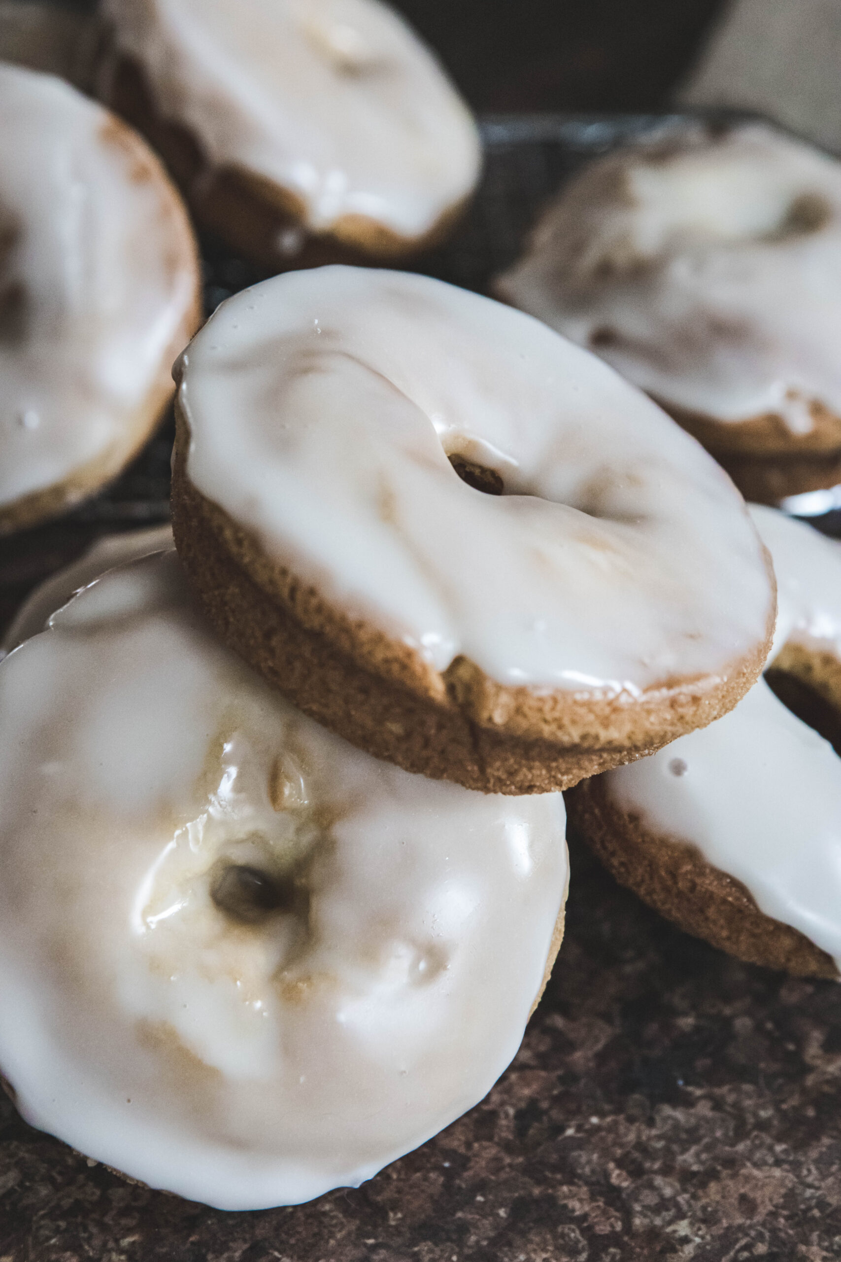 maple donuts on a metal tray