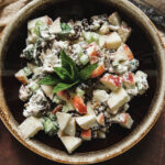 modern waldorf salad in a brown bowl